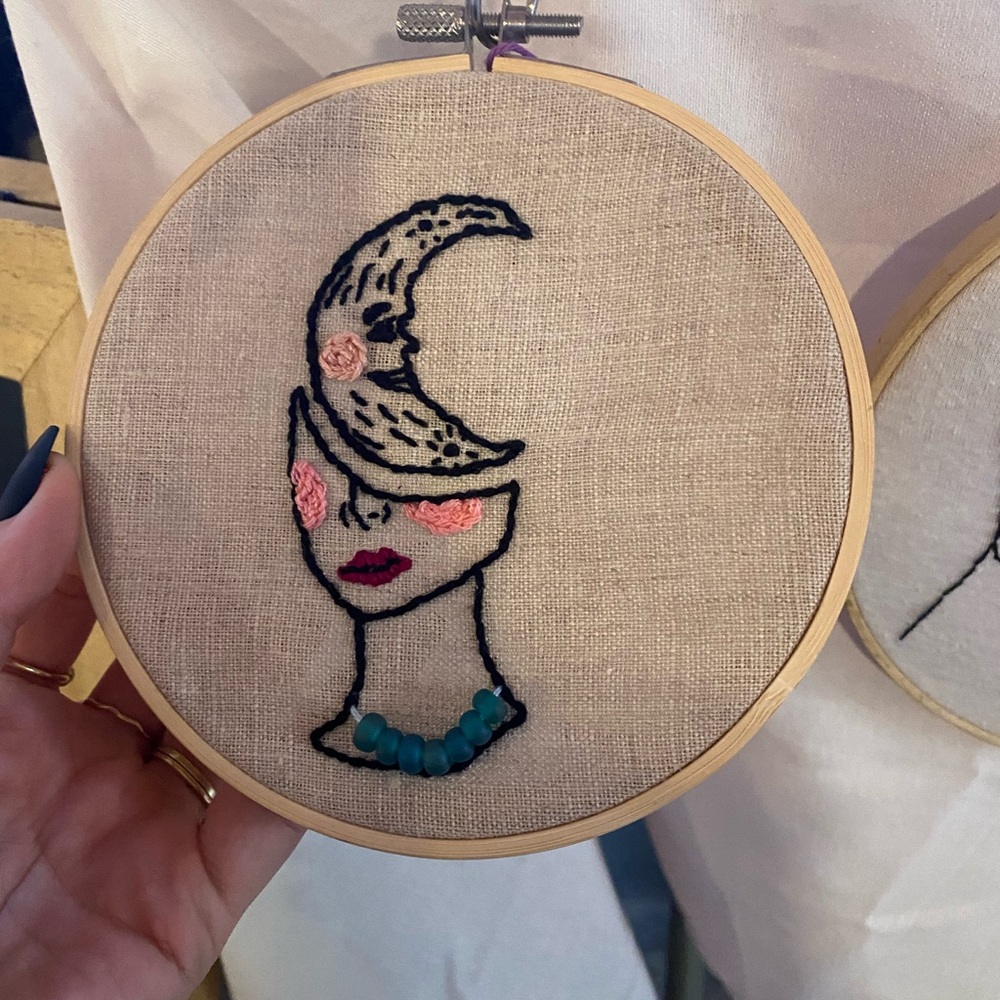 Embroidered Moon Face Art Hoop